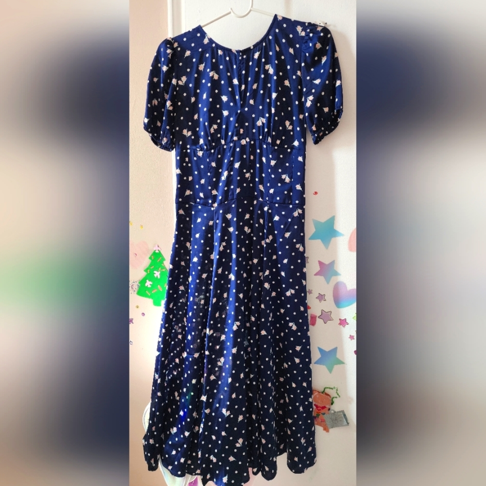Eva Mendes For NY&Co. Satin Navy Floral Dress Sz 0 Excellent Condition